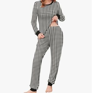 B&W Gingham Pajama Set Pockets